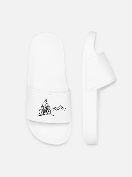 Mountain Path Cyclist Silhouette - Women’s Pool Sliders - white