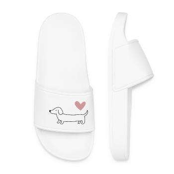 Minimalist Dachshund Love I Dachshund with Heart - Women’s Pool Sliders - white - Front