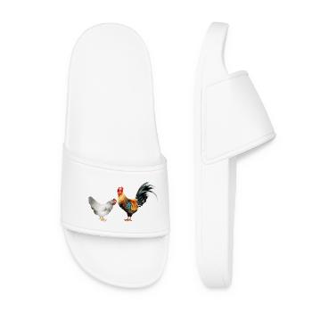 stately colourful rooster with a hen - Women’s Pool Sliders - white - Front