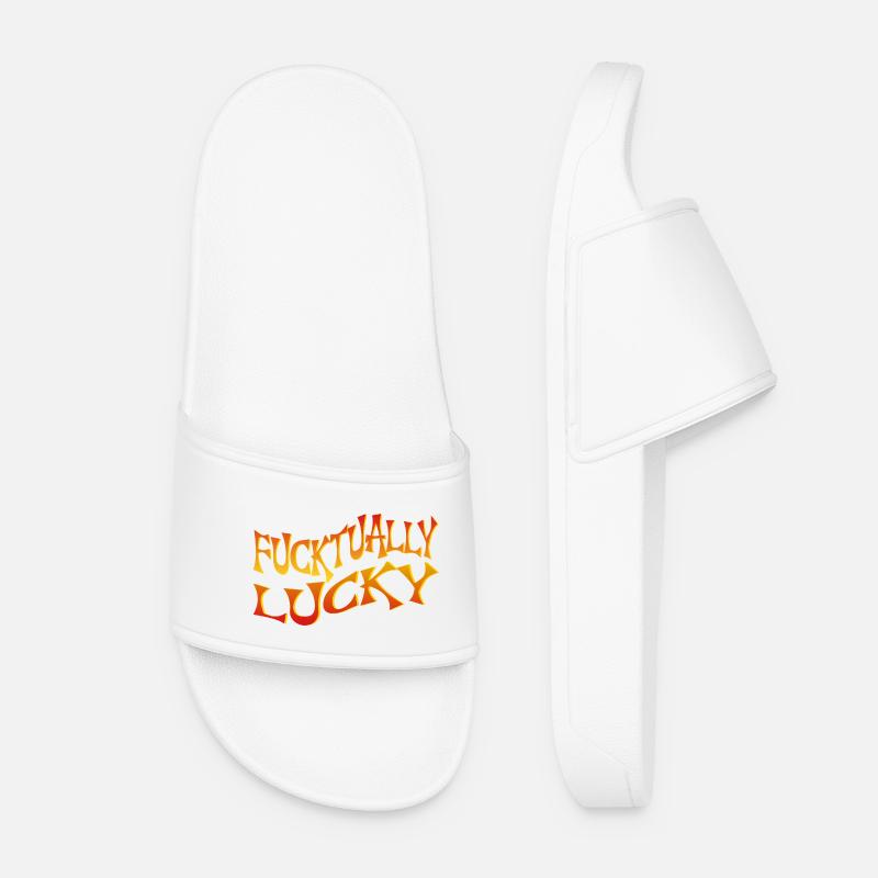 Bold Text Art with Angular Font Style - Women’s Pool Sliders - white
