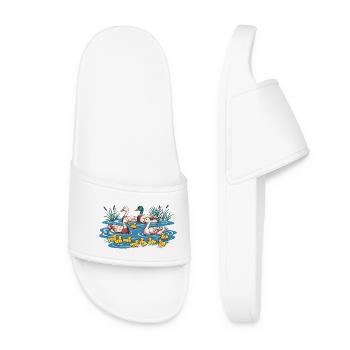 Duck Family Pond Scene - Women’s Pool Sliders - white - Front