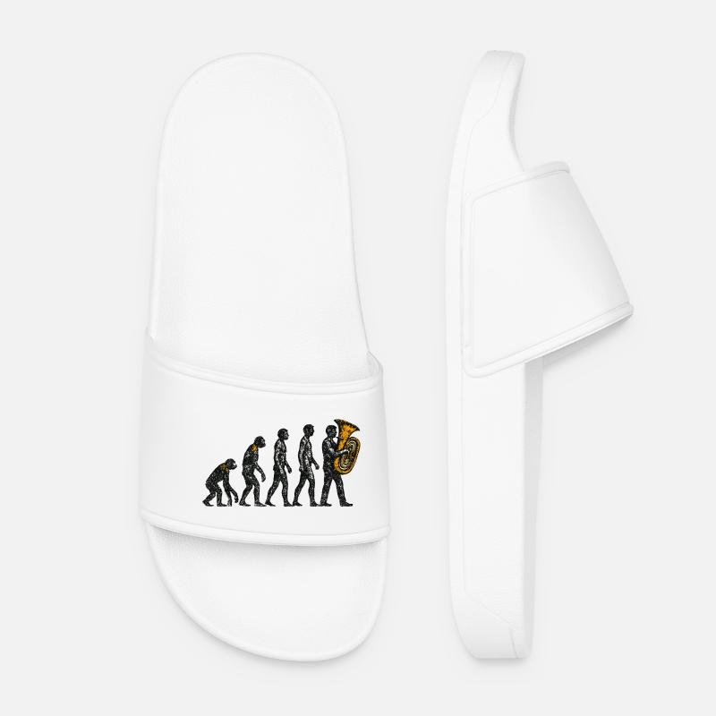 Evolution to Tuba Player Grunge Design - Women’s Pool Sliders - white