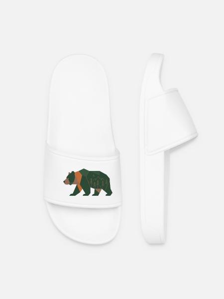 Geometric Forest Bear Moonlight - Women’s Pool Sliders - white