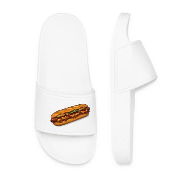 Cartoon Hot Dog Illustration - Women’s Pool Sliders - white - Front