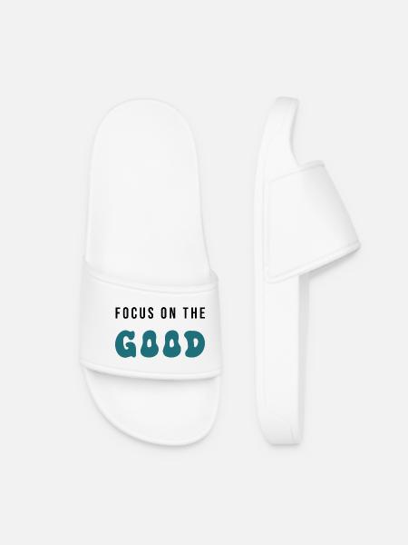 Focus on the Good - Positive Mindset Design - Women’s Pool Sliders - white