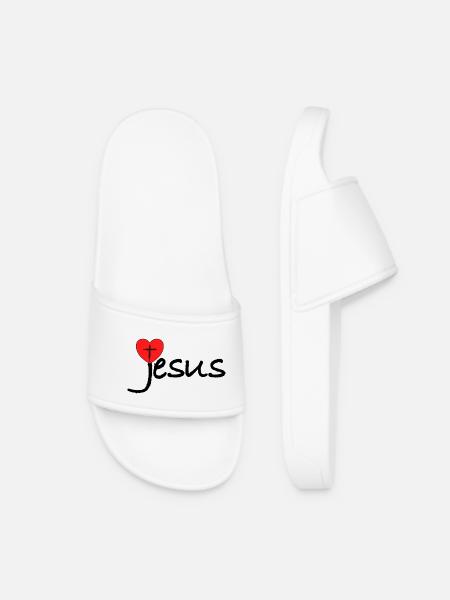Jesus Herz mit Kreuz  - Frauen Badelatschen - Weiß