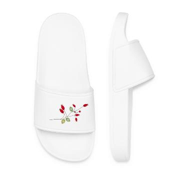 Branche avec églantier et feuilles filigranes - Claquettes Femme - blanc - Devant