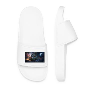 Steampunk Space Ship in Deep Space - Women’s Pool Sliders - white - Front