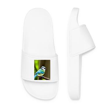 Cool Comic Portrait of a blue tit in the forest - Women’s Pool Sliders - white - Front