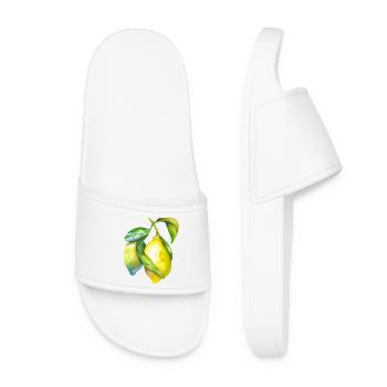 Fresh Lemon Watercolor - Women’s Pool Sliders - white - Front
