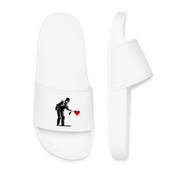 English police officer spraying a red heart - Women’s Pool Sliders - white - Front