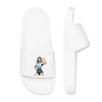 Female Strength – Confident Woman Illustration - Women’s Pool Sliders - white - Front