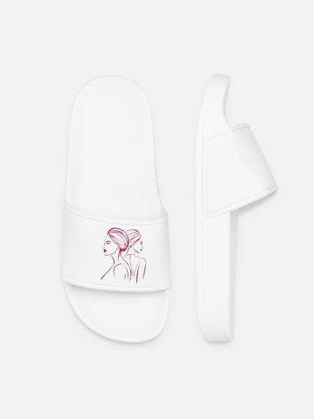 Minimalist Pink Line Art Women's Profile Elegant - Women’s Pool Sliders - white