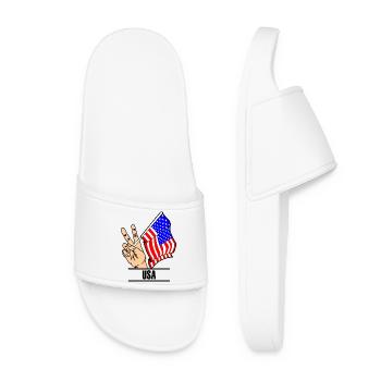 Flag USA peace sign text USA - Women’s Pool Sliders - white - Front