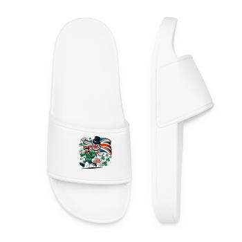 Irish man running away from the England monster - Women’s Pool Sliders - white - Front