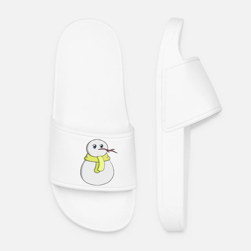 Snowman wearing a yellow scarf - Women’s Pool Sliders - white