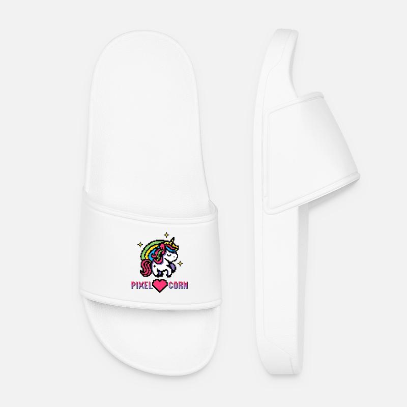 Pixel Unicorn Unicorn Einhorn Regenbogen - Frauen Badelatschen - Weiß