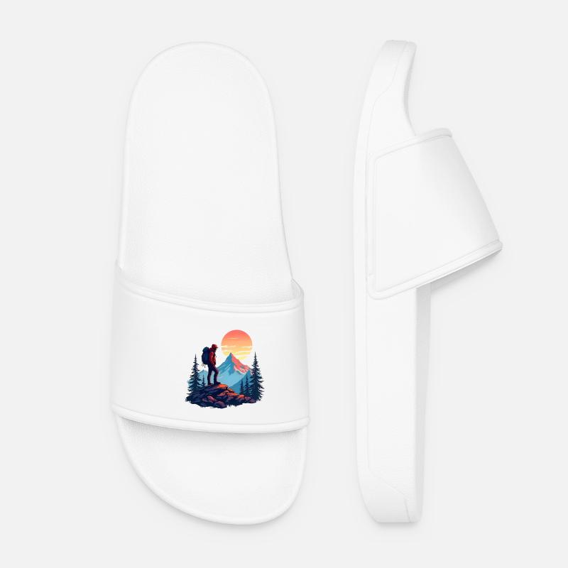 Hiker Mountains Sunset - Women’s Pool Sliders - white