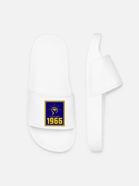 Retro Rebellion 1966 Motif Design - Women’s Pool Sliders - white