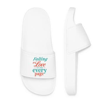 Falling in Love but With Every Page - Women’s Pool Sliders - white - Front