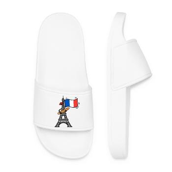 Funny Eiffel Tower French Flag Baguette - Women’s Pool Sliders - white - Front