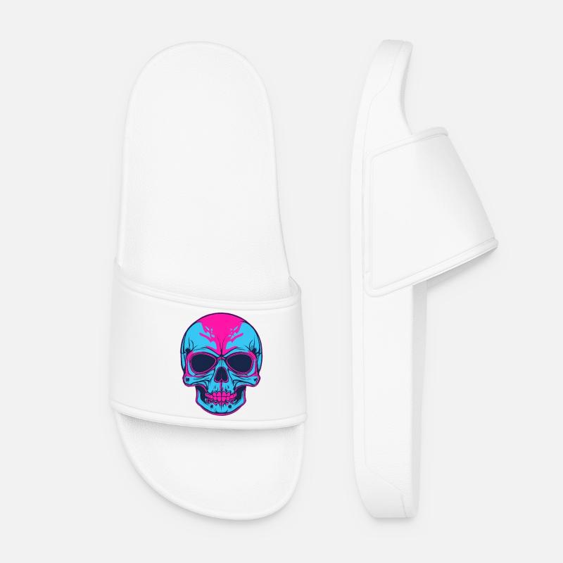 Neon Schädel Pink Blau - Frauen Badelatschen - Weiß