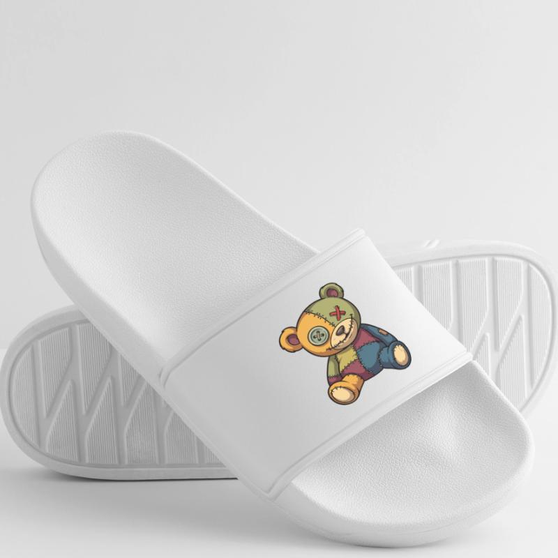 Patchwork Teddy Bear Unique Made of Patch Button Eye Women’s Pool Sliders