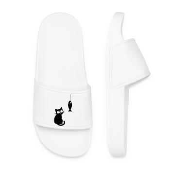 Black Cat and Fish Curiosity - Women’s Pool Sliders - white - Front