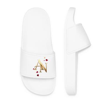 Golden AN initials with rose petals - Women’s Pool Sliders - white - Front
