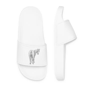Horse Drawing – Elegant Animal Illustration - Women’s Pool Sliders - white - Front