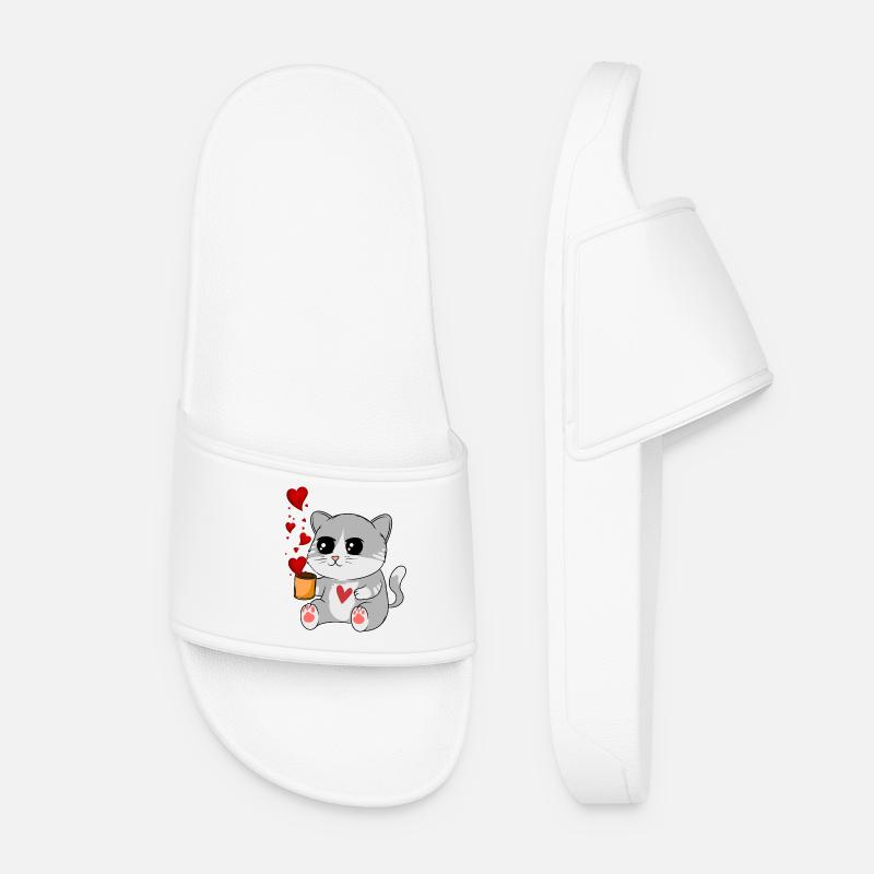 Big cat and hearts - Women’s Pool Sliders - white