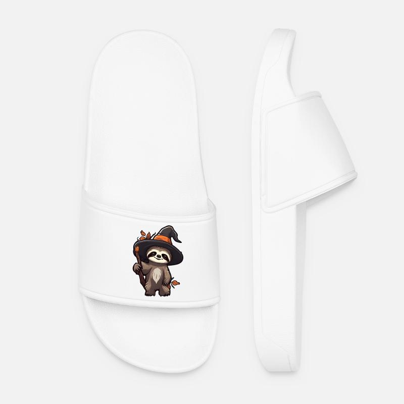 Cute Halloween sloth with witch hat. - Women’s Pool Sliders - white