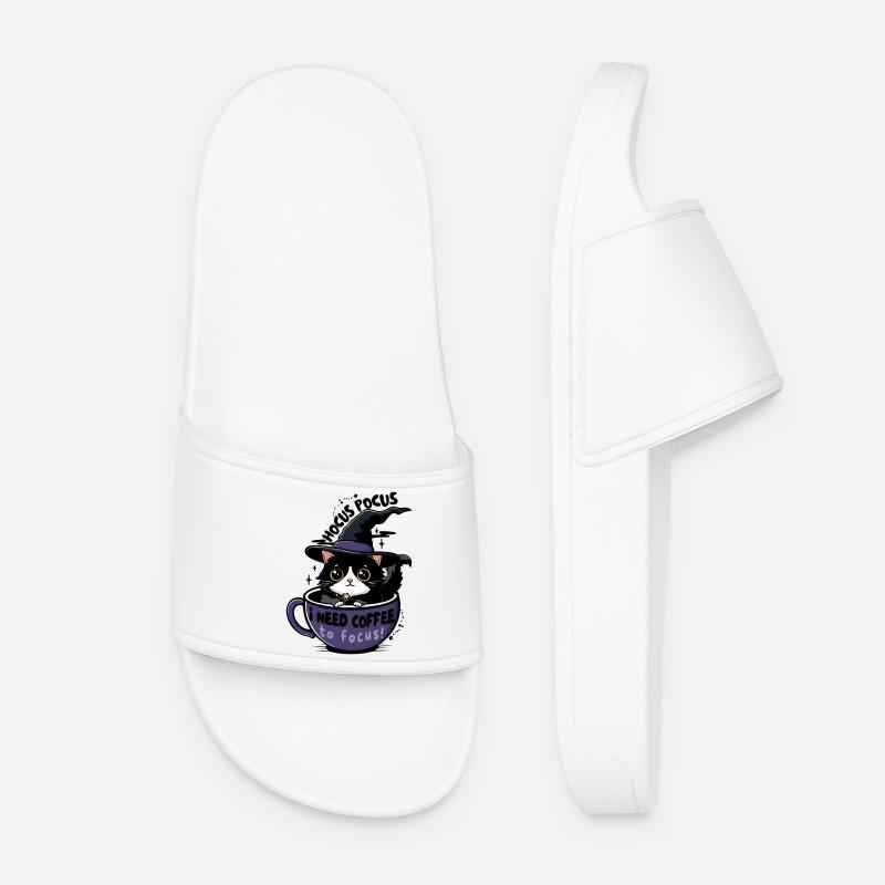 Coffee Witch Cat  - Women’s Pool Sliders - white