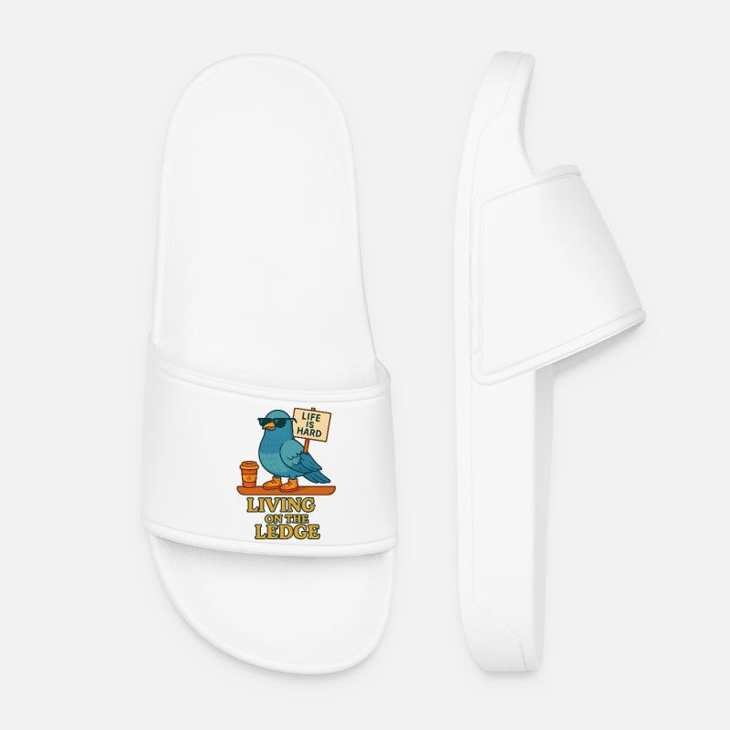 Funny Dove with Shield & Coffee - Women’s Pool Sliders - white