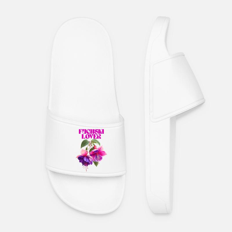 Fuchsia Lover Botanical Illustration - Women’s Pool Sliders - white