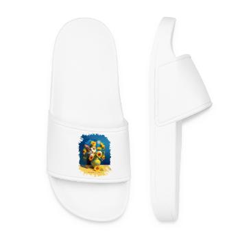 🌻😻 Vincent's Cat among Sunflowers – painting - Women’s Pool Sliders - white - Front