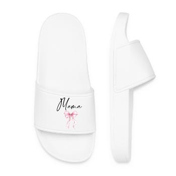 Mama Design mit Rosa Schleife – Süßes Mama Motiv - Frauen Badelatschen - Weiß - Vorne