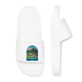 Machu Picchu Peru Inca Ruins Vintage Travel Art - Women’s Pool Sliders - white - Front