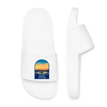 Hanoi Vietnam Turtle Tower Retro Sunset Badge - Women’s Pool Sliders - white - Front