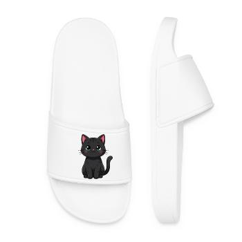 Schwarze Katze Kawaii Katze Geschenk Katzenmama - Frauen Badelatschen - Weiß - Vorne