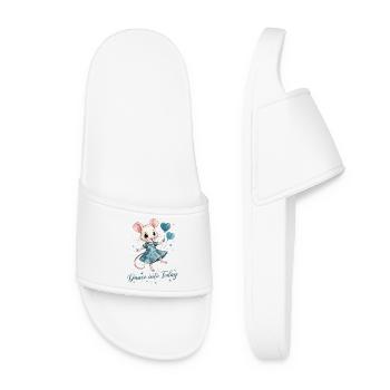 Dancing Mouse with Heart Balloons - Women’s Pool Sliders - white - Front