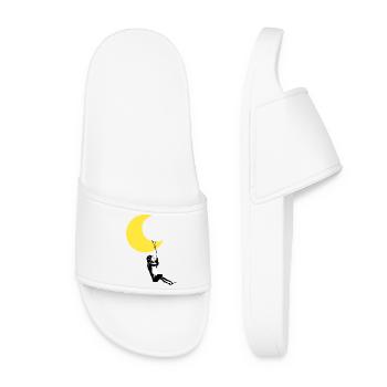Girl Shovels Under The Moon Street Art Style - Women’s Pool Sliders - white - Front