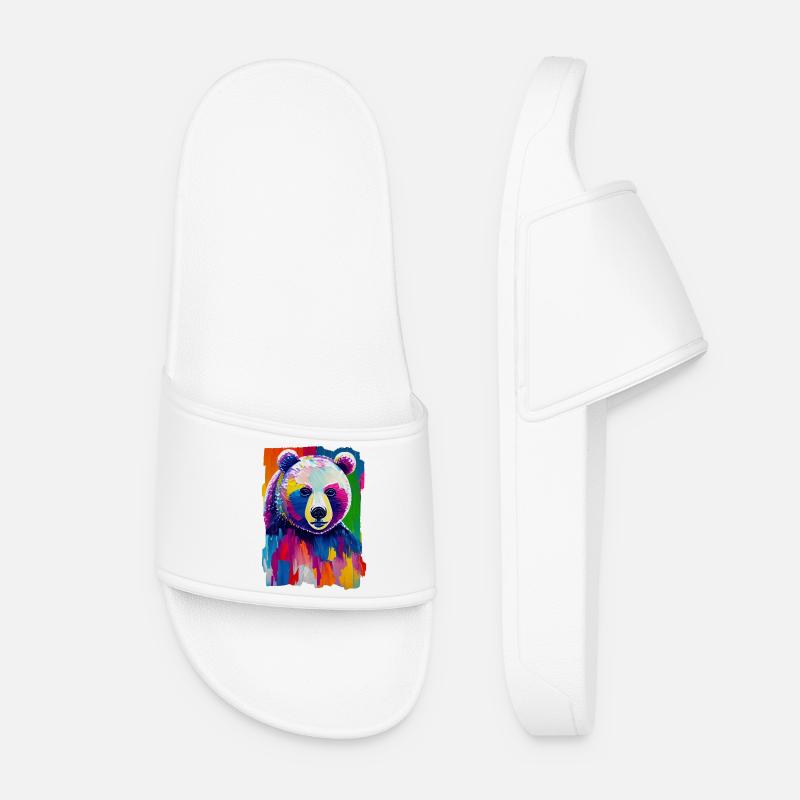 Multicolored painting Bear portrait - Women’s Pool Sliders - white