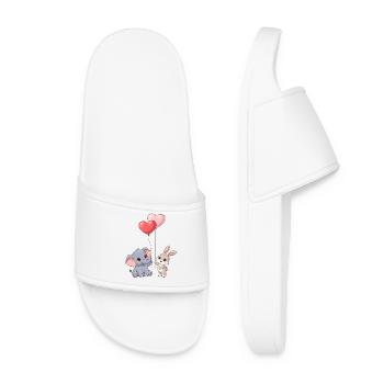 Sweet Animal Love : Ballon Cœur Éléphant & Lapin - Claquettes Femme - blanc - Devant