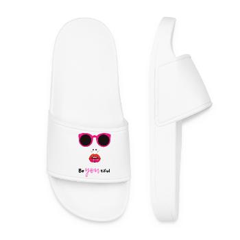 Weiblicher Totenschädel mit Sonnenbrille und Lippen - Frauen Badelatschen - Weiß - Vorne