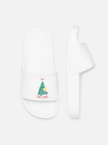 Funny Christmas Tree Illustration - Women’s Pool Sliders - white