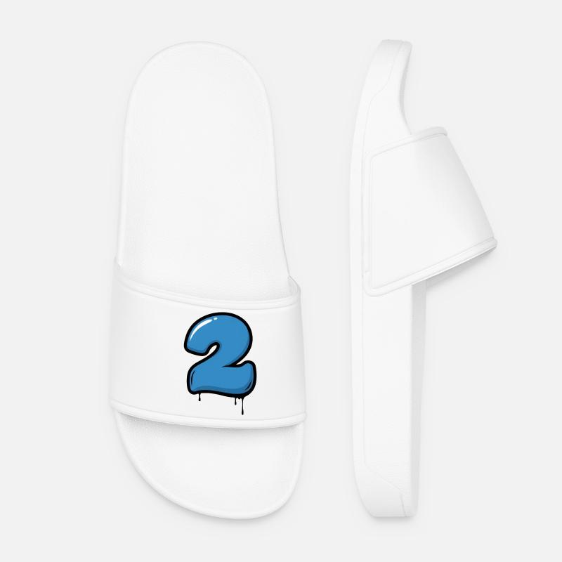 Graffiti Blue Number 2 Drops - Women’s Pool Sliders - white