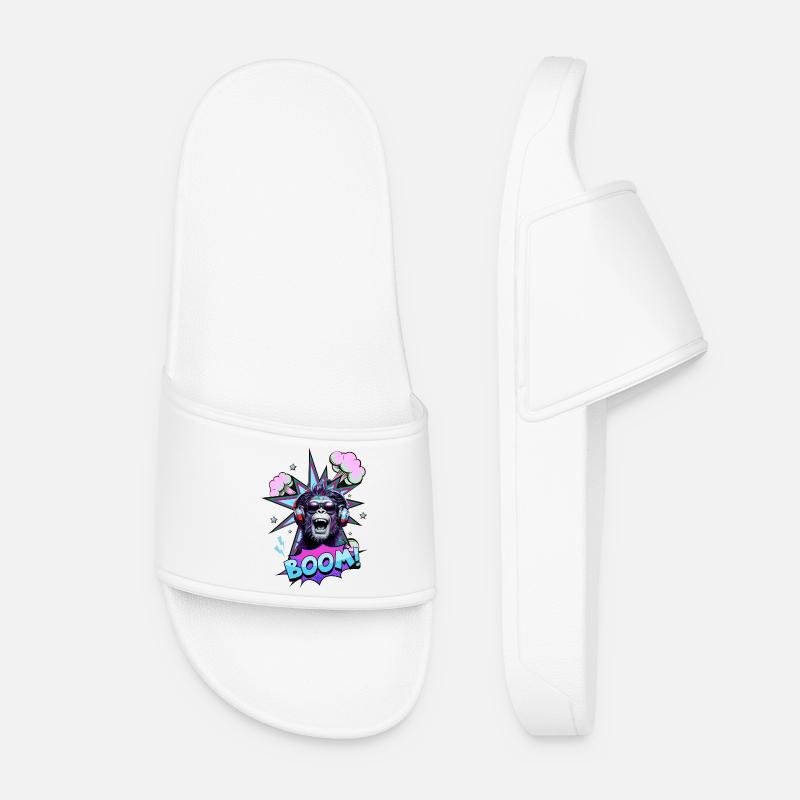 Neon Affe mit Kopfhörern BOOM! - Musik-Design - Frauen Badelatschen - Weiß