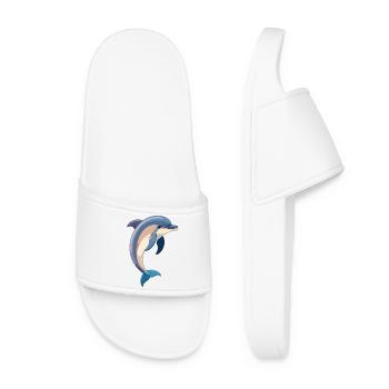 blauer Delfin springt aus Wasser Illustration - Frauen Badelatschen - Weiß - Vorne