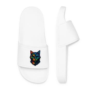 Cat Low Poly - Geometric Mesh Polygonal Art Desig - Women’s Pool Sliders - white - Front